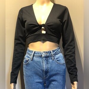 Revamped black cropped long sleeve top